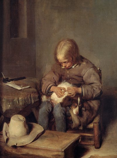 The Flea-Catcher (Boy with his Dog) by Gerard ter Borch